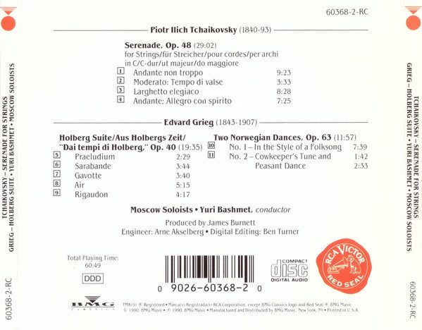 Yuri Bashmet, Moscow Soloists : Tchaikovsky Serenade For Strings. Grieg Holberg Suite, 2 Norwegian Melodies (CD)