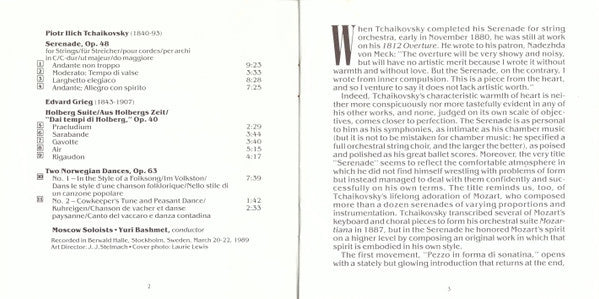 Yuri Bashmet, Moscow Soloists : Tchaikovsky Serenade For Strings. Grieg Holberg Suite, 2 Norwegian Melodies (CD)