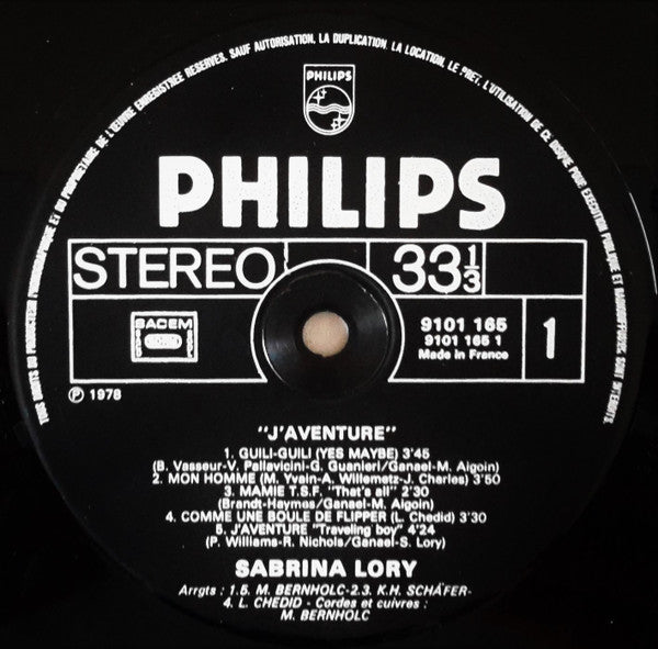Sabrina Lory : J'aventure (LP, Album)