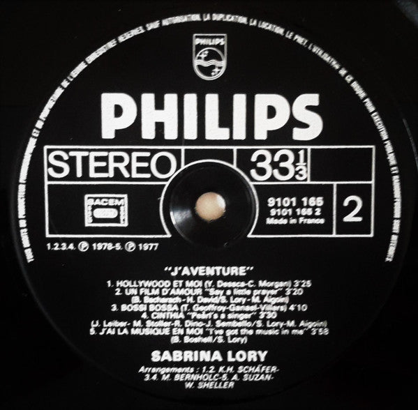 Sabrina Lory : J'aventure (LP, Album)