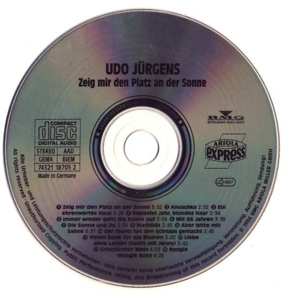 Udo Jürgens : Zeig Mir Den Platz An Der Sonne (CD, Comp)