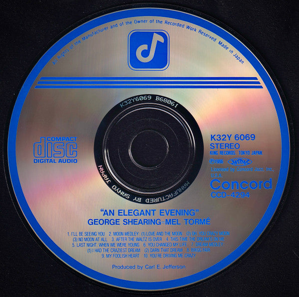 George Shearing • Mel Tormé : An Elegant Evening (CD, Album)