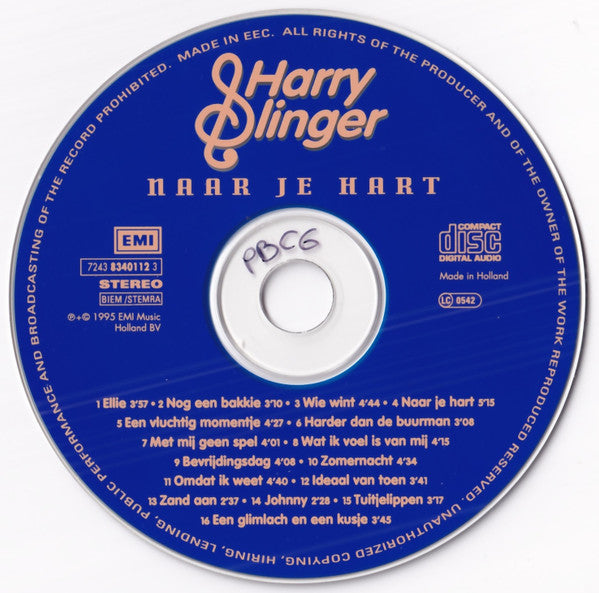 Harry Slinger : Naar Je Hart (CD, Album)