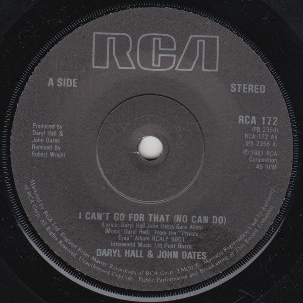 Daryl Hall & John Oates : I Can't Go For That (No Can Do) (7", Single, Sol)