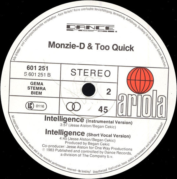 Monzie D And Too Quick : Intelligence (12")