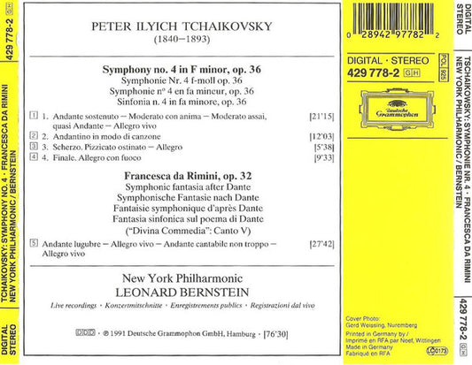 Pyotr Ilyich Tchaikovsky, New York Philharmonic, Leonard Bernstein : Symphony No. 4 / Francesca Da Rimini (CD, Album)