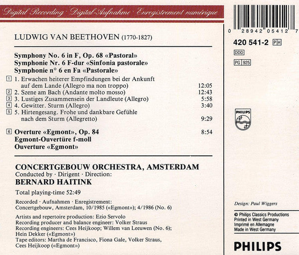 Ludwig van Beethoven / Bernard Haitink, Concertgebouworkest : Symphony No. 6 «Pastoral» / «Egmont» Overture (CD, Album)