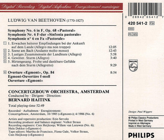 Ludwig van Beethoven / Bernard Haitink, Concertgebouworkest : Symphony No. 6 «Pastoral» / «Egmont» Overture (CD, Album)
