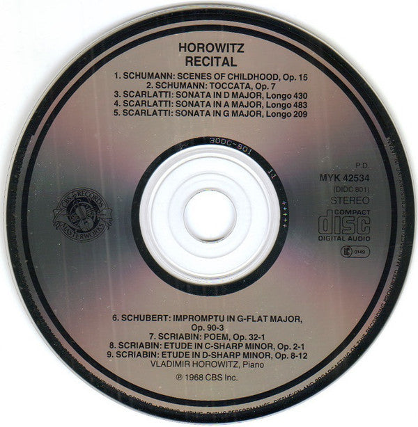 Vladimir Horowitz, Robert Schumann, Domenico Scarlatti, Franz Schubert, Alexander Scriabin : Horowitz Recital (CD, Comp)