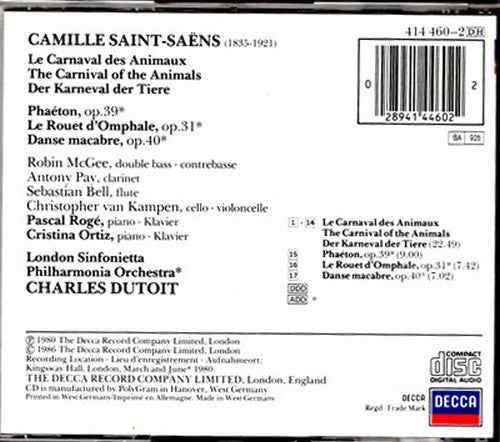 Camille Saint-Saëns · Cristina Ortiz · Pascal Rogé · Charles Dutoit · London Sinfonietta · Philharmonia Orchestra : Carnaval Des Animaux, Danse Macabre, Etc. (CD, RE)