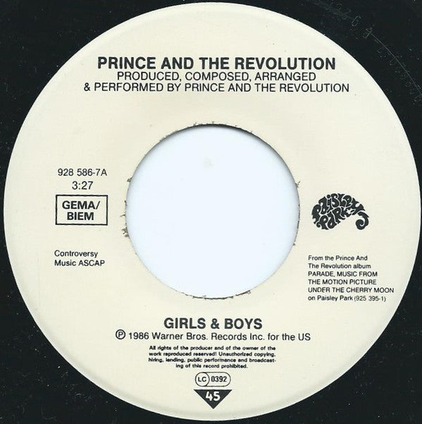 Prince And The Revolution : Girls & Boys (7", Single)