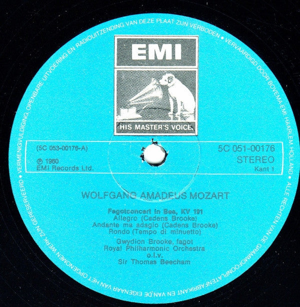 Wolfgang Amadeus Mozart, Royal Philharmonic Orchestra, Sir Thomas Beecham :  Fagotconcert KV 191, Klarinetconcert KV 622 (LP)