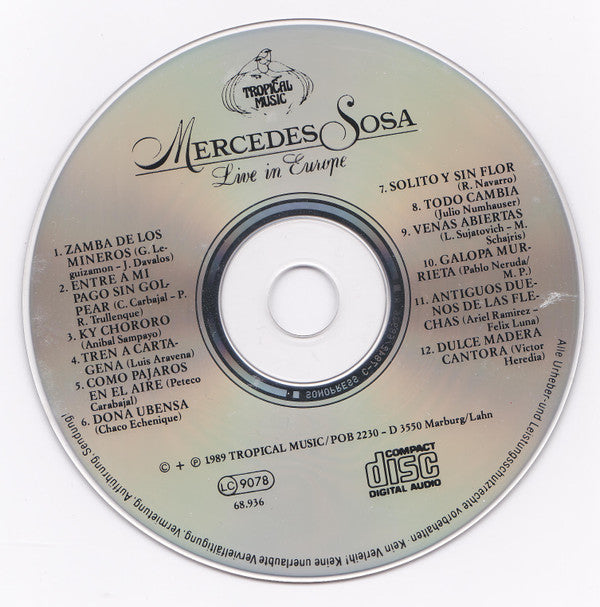Mercedes Sosa : Live In Europe (CD, Album)
