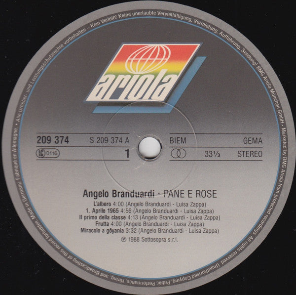 Angelo Branduardi : Pane E Rose (LP, Album)