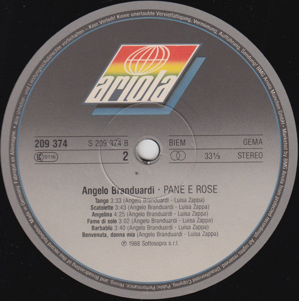 Angelo Branduardi : Pane E Rose (LP, Album)