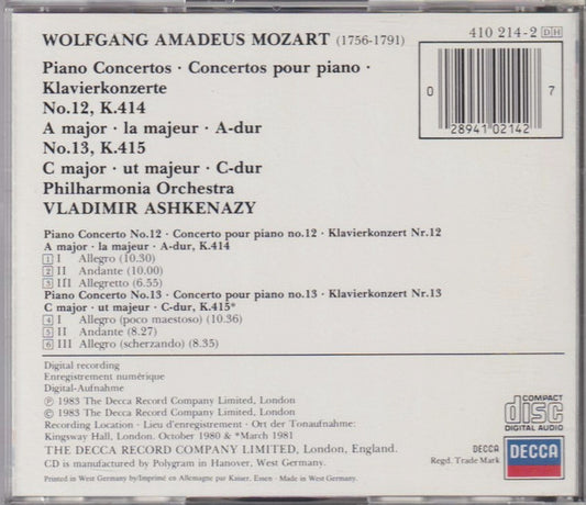 Wolfgang Amadeus Mozart, Vladimir Ashkenazy, Philharmonia Orchestra : Piano Concertos (CD, Album)