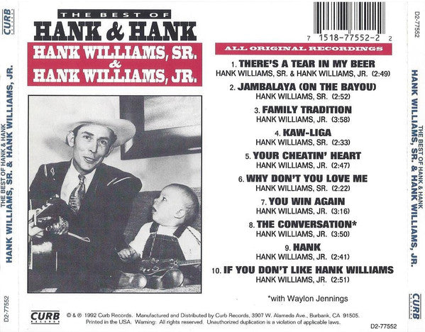 Hank Williams & Hank Williams Jr. : The Best Of Hank & Hank (CD, Comp)
