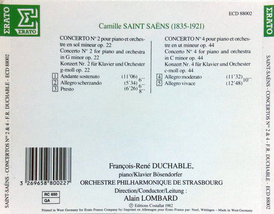 Camille Saint-Saëns, François-René Duchâble, Orchestre Philharmonique De Strasbourg, Alain Lombard : Concertos Pour Piano No 2 & 4 (CD, Album, RE)