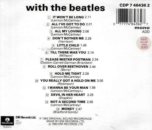 The Beatles : With The Beatles (CD, Album, Mono, M/Print, RE)