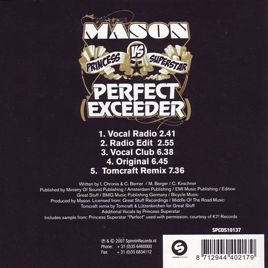 Mason Vs Princess Superstar : Perfect (Exceeder) (CD, Single)