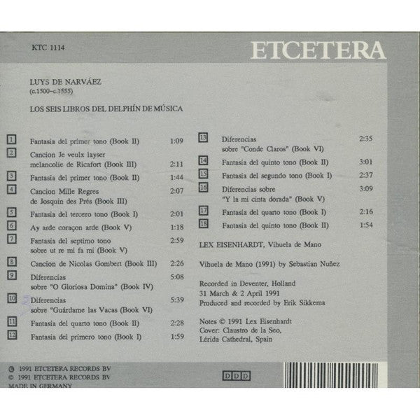 Luis de Narváez / Lex Eisenhardt : Music For Vihuela From Los Seis Libros Del Delphín de Música (CD, Album)