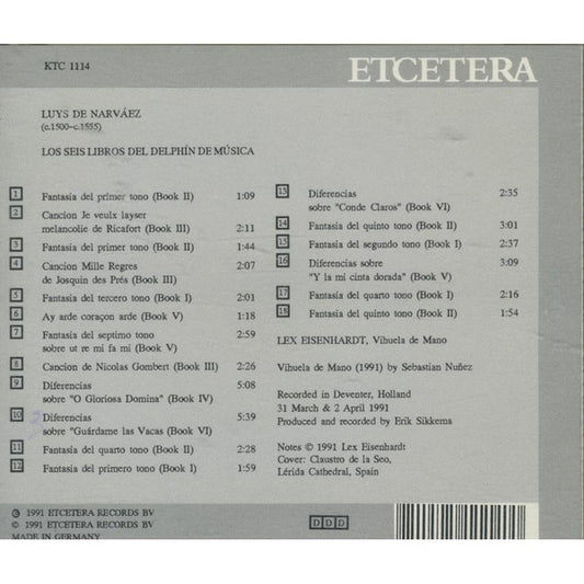 Luis de Narváez / Lex Eisenhardt : Music For Vihuela From Los Seis Libros Del Delphín de Música (CD, Album)