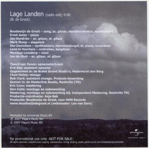Boudewijn De Groot : Lage Landen (CDr, Single, Promo)