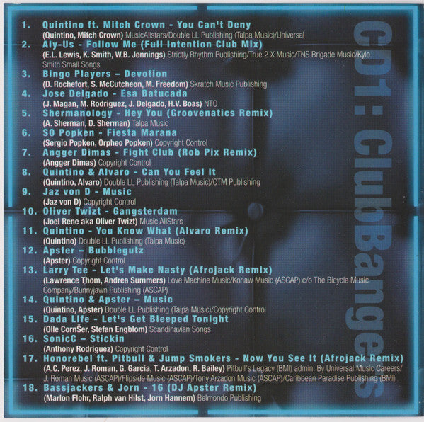 Quintino : Clubbangers (2xCD, Mixed)