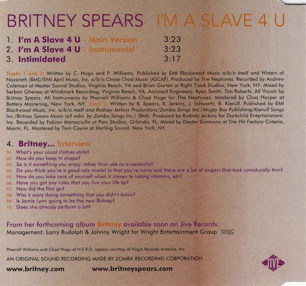 Britney Spears : I'm A Slave 4 U (CD, Single)