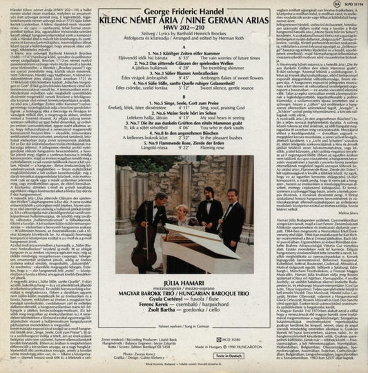 Julia Hamari, Hungarian Baroque Trio, Georg Friedrich Händel : 9 German Arias (LP, Album)