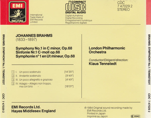 Johannes Brahms, Klaus Tennstedt, London Philharmonic Orchestra : Symphony No. 1 In C Minor (CD, Album)