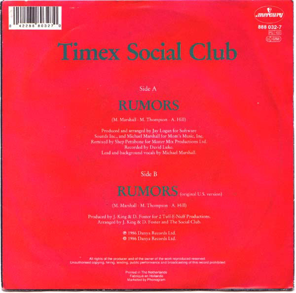 Timex Social Club : Rumors (7", Single)