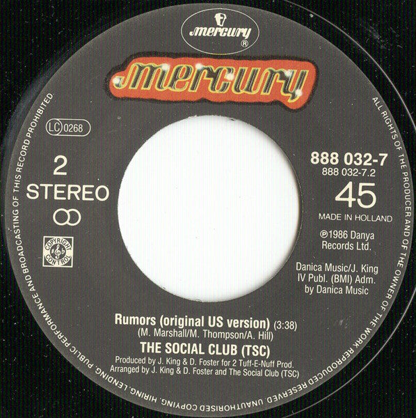 Timex Social Club : Rumors (7", Single)