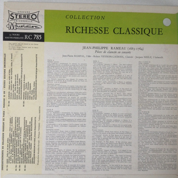 Jean-Philippe Rameau, Jean-Pierre Rampal, Robert Veyron-Lacroix, Jacques Neilz : Pièces De Clavecin En Concerts (LP, RE)