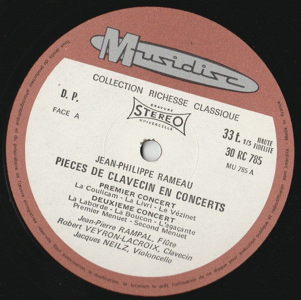 Jean-Philippe Rameau, Jean-Pierre Rampal, Robert Veyron-Lacroix, Jacques Neilz : Pièces De Clavecin En Concerts (LP, RE)