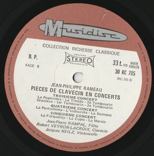 Jean-Philippe Rameau, Jean-Pierre Rampal, Robert Veyron-Lacroix, Jacques Neilz : Pièces De Clavecin En Concerts (LP, RE)