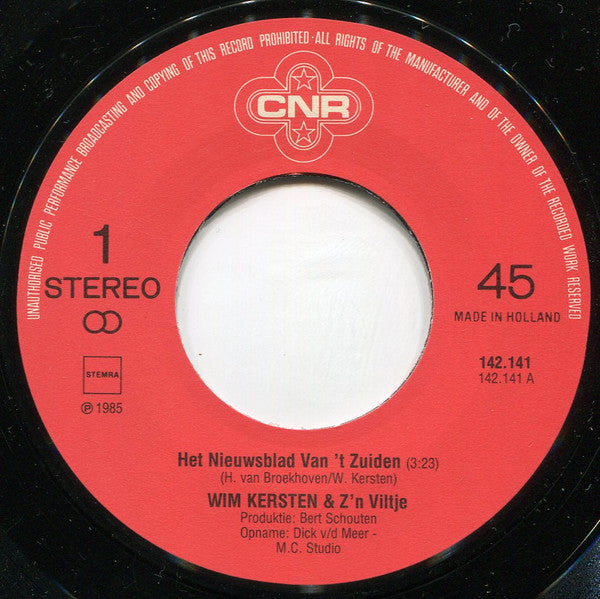 Wim Kersten en De Viltjes : Het Nieuwsblad Van Het Zuiden (7", Single)