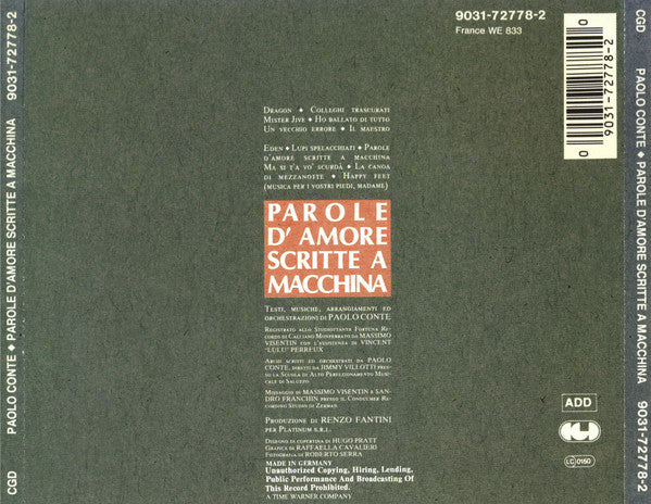 Paolo Conte : Parole D'Amore Scritte A Macchina (CD, Album)