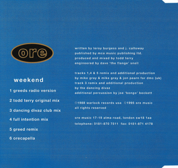 The Todd Terry Project : Weekend (CD, Single, Blu)
