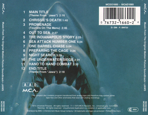 John Williams (4) : Jaws (Music From The Original Motion Picture Soundtrack) (CD, Album, RE)