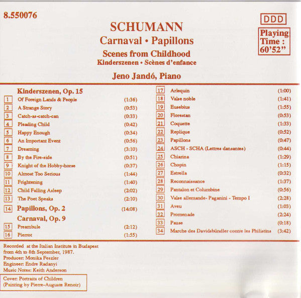 Robert Schumann - Jenö Jandó : Kinderszenen / Papillons / Carnaval (CD, Album)