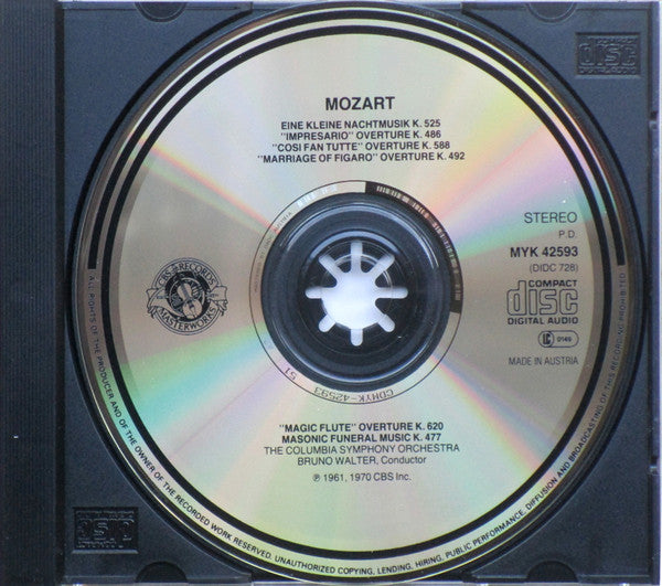 Wolfgang Amadeus Mozart, Bruno Walter, Columbia Symphony Orchestra : Eine Kleine Nachtmusik / Cosi Fan Tutte, Figaro, Impressario, Magic Flute Overtures, Masonic Funeral Music (CD, RE)