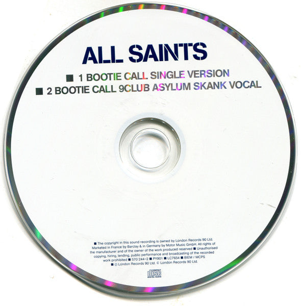 All Saints : Bootie Call (CD, Single, Car)