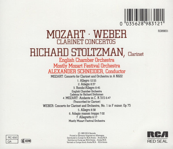 Wolfgang Amadeus Mozart, Carl Maria von Weber - Richard Stoltzman, English Chamber Orchestra, Mostly Mozart Orchestra, Alexander Schneider : Clarinet Concertos (CD)