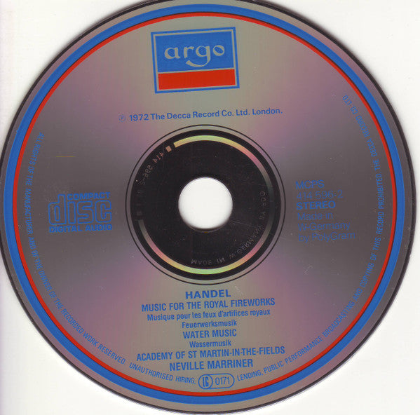 Georg Friedrich Händel - The Academy Of St. Martin-in-the-Fields, Sir Neville Marriner : Music For The Royal Fireworks = Musique Pour Les Feux D'artifices Royaux = Feuerwerksmusik / Water Music = Wassermusik (CD, Album)