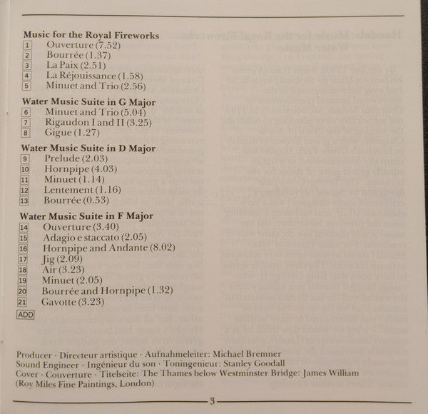 Georg Friedrich Händel - The Academy Of St. Martin-in-the-Fields, Sir Neville Marriner : Music For The Royal Fireworks = Musique Pour Les Feux D'artifices Royaux = Feuerwerksmusik / Water Music = Wassermusik (CD, Album)