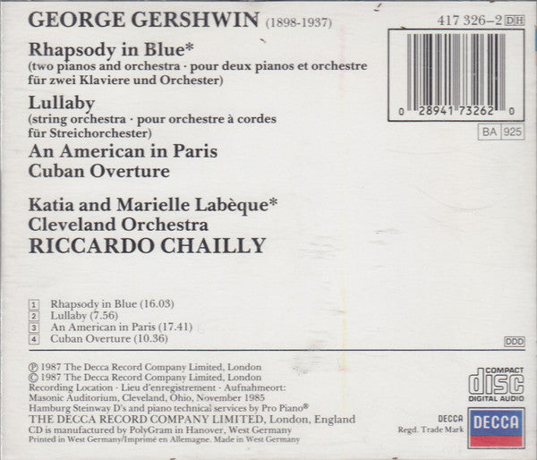 George Gershwin, Katia Et Marielle Labèque, The Cleveland Orchestra, Riccardo Chailly : Rhapsody In Blue (CD, Album)