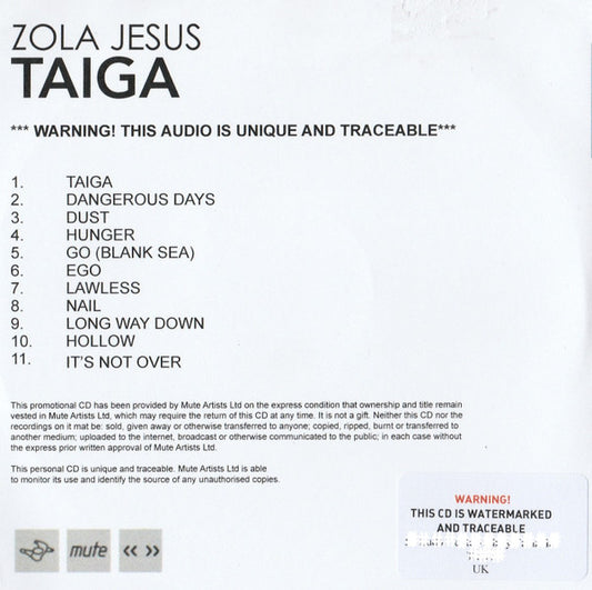 Zola Jesus : Taiga (CDr, Album, Num, Promo)
