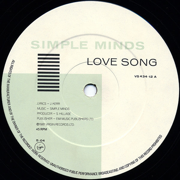 Simple Minds : Love Song (12", Single)