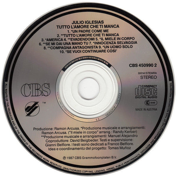 Julio Iglesias : Tutto L'Amore Che Ti Manca (CD, Album)